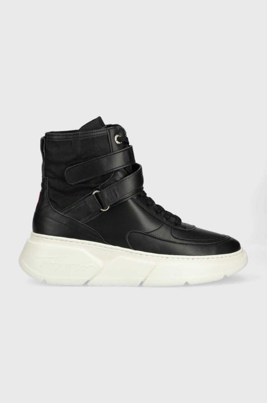 Tommy Hilfiger Kožené sneakers boty FW0FW06910 CHUNKY WARM SNEAKER HIGH černá barva - Pepit.cz