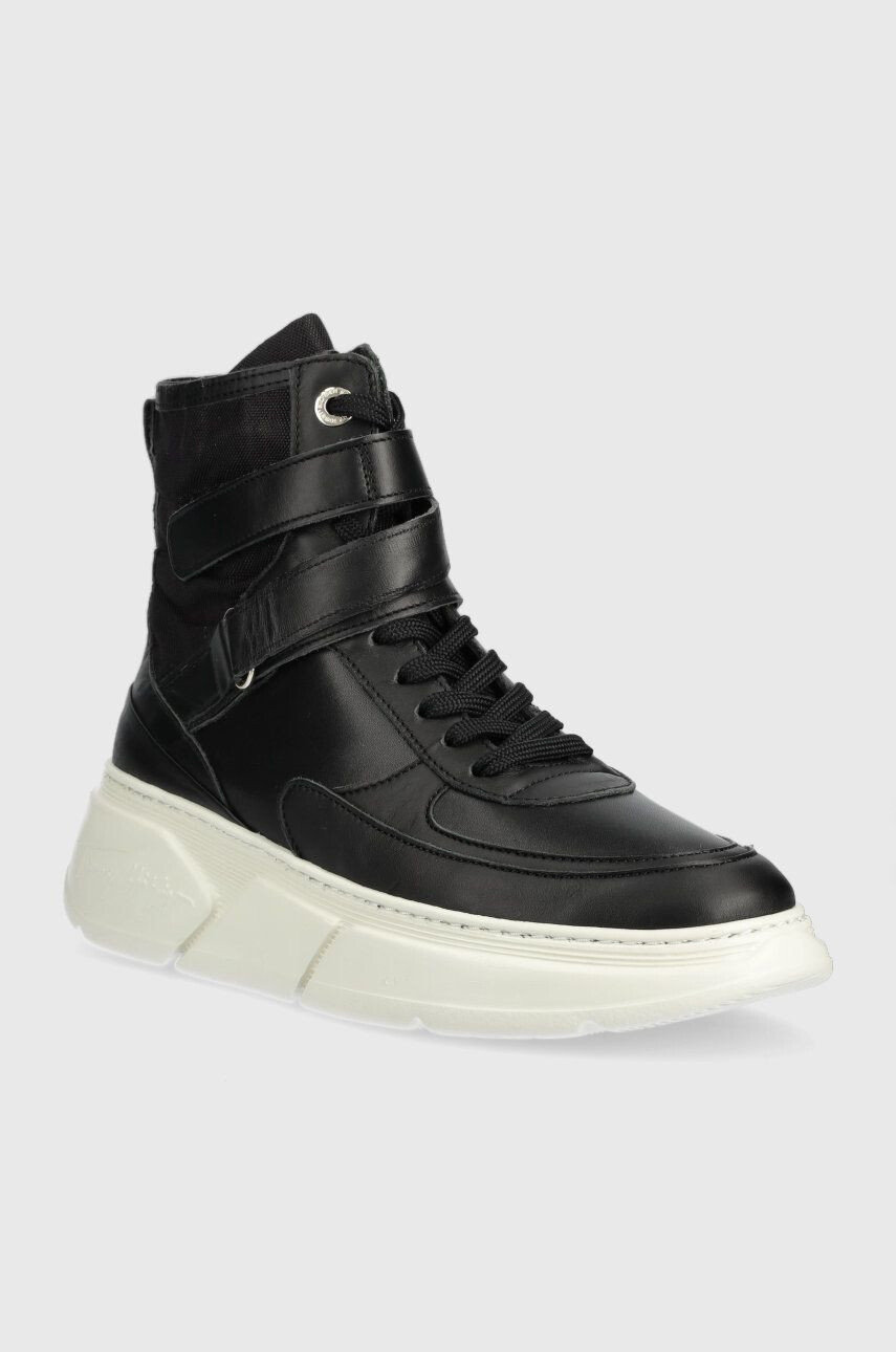 Tommy Hilfiger Kožené sneakers boty FW0FW06910 CHUNKY WARM SNEAKER HIGH černá barva - Pepit.cz