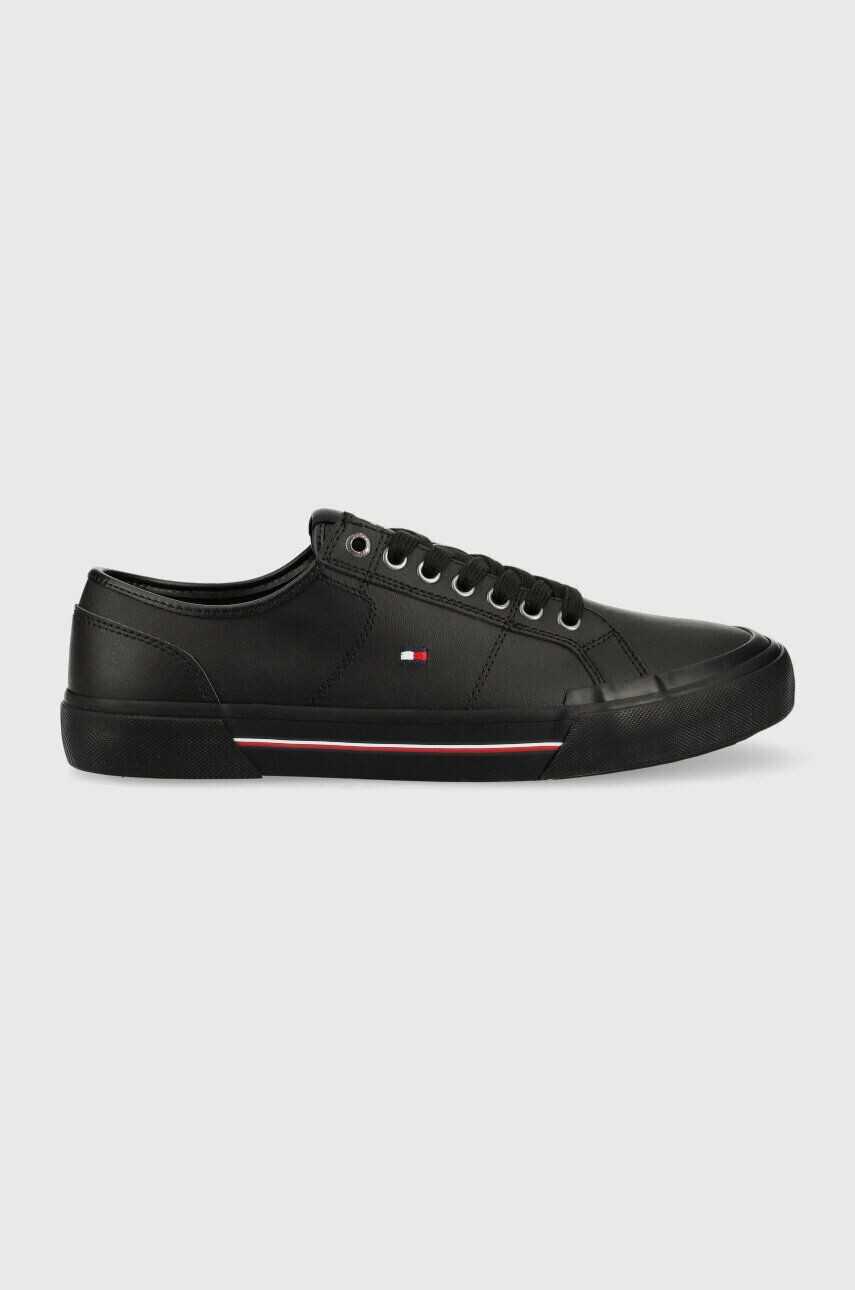 Tommy Hilfiger Kožené tenisky CORE CORPORATE VULC LEATHER pánské černá barva FM0FM04561 - Pepit.cz