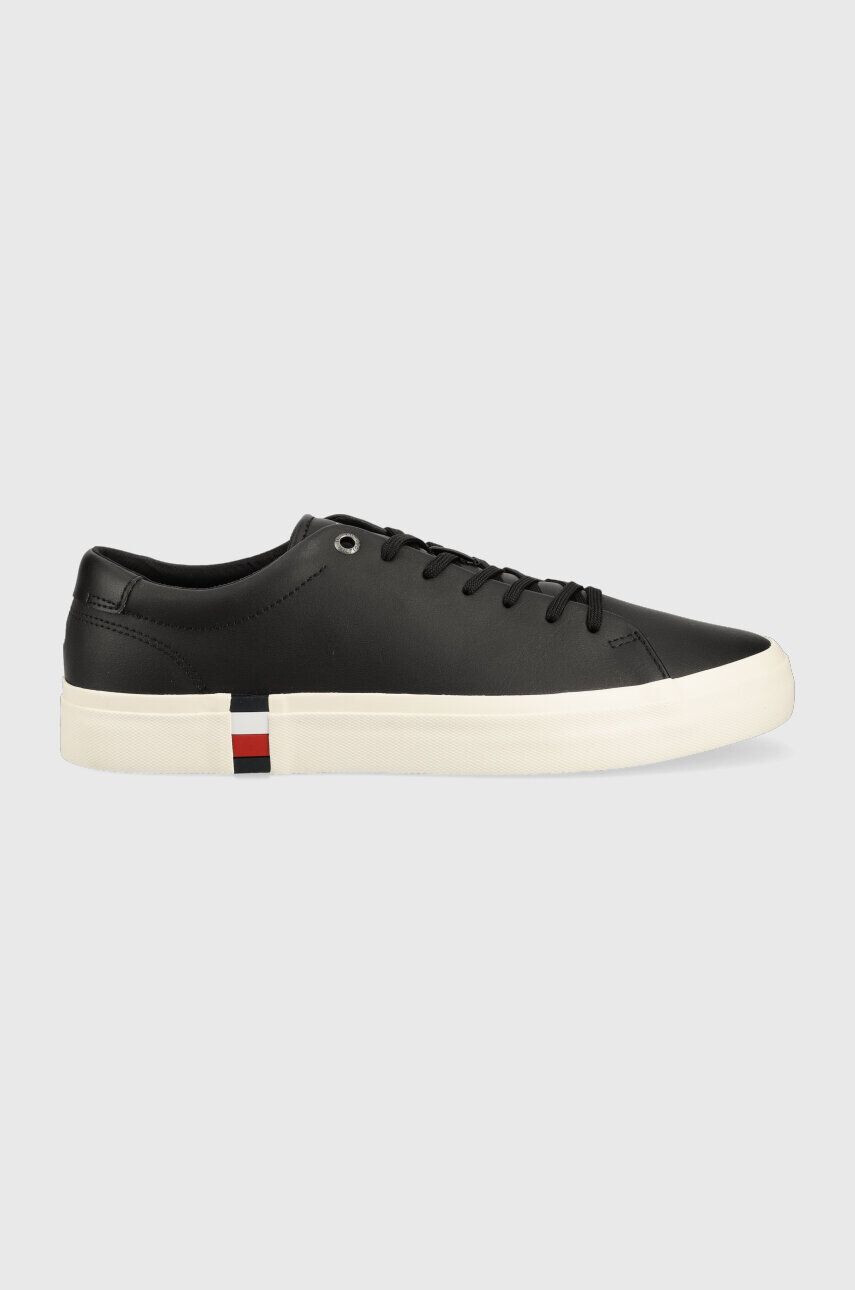 Tommy Hilfiger Kožené tenisky CORPORATE LEATHER pánské černá barva FM0FM04589 - Pepit.cz