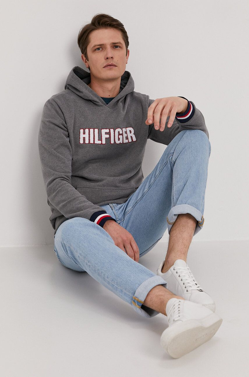 Tommy Hilfiger Mikina pánská šedá barva s aplikací - Pepit.cz