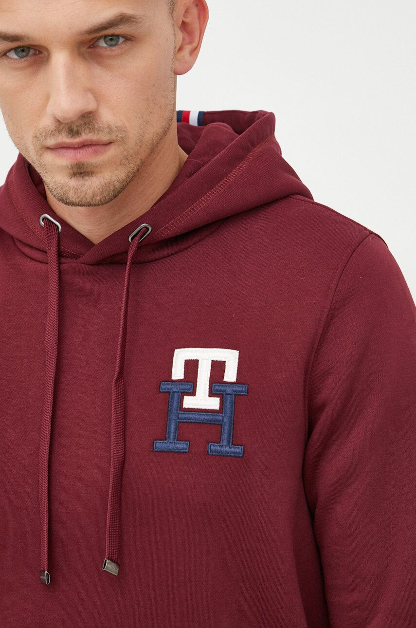 Tommy Hilfiger Mikina pánská vínová barva s aplikací - Pepit.cz