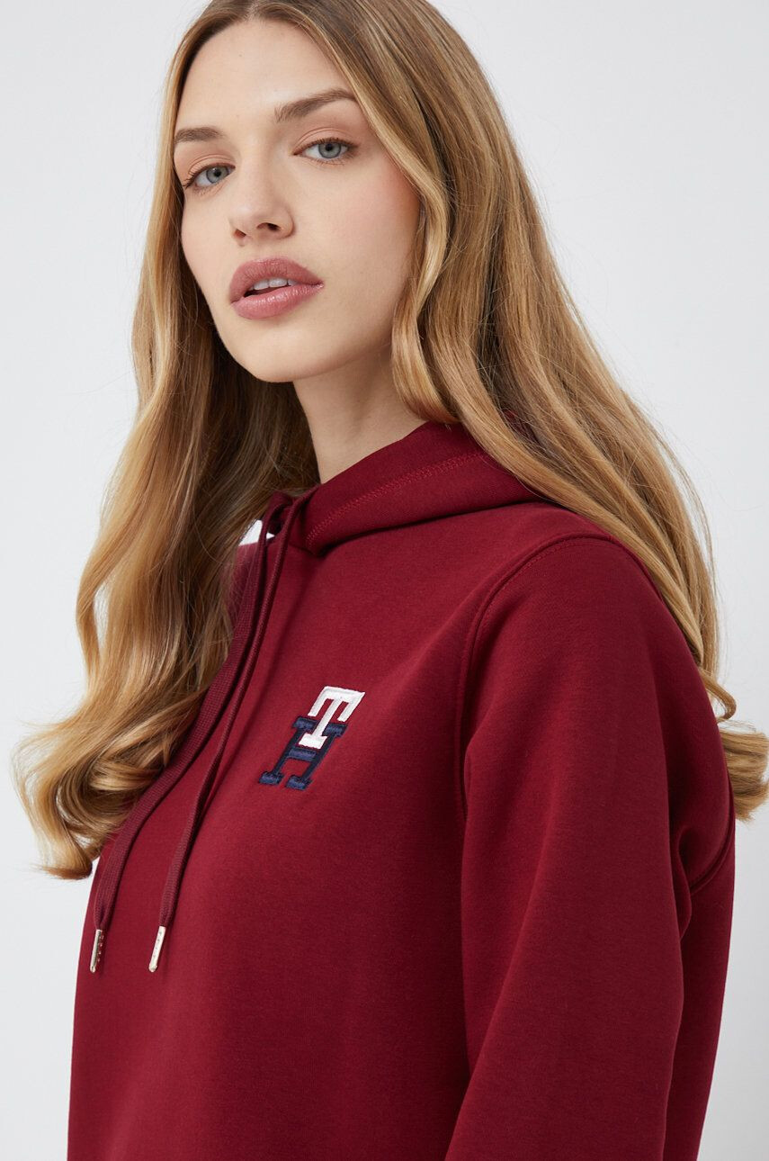 Tommy Hilfiger Mikina dámská vínová barva s aplikací - Pepit.cz