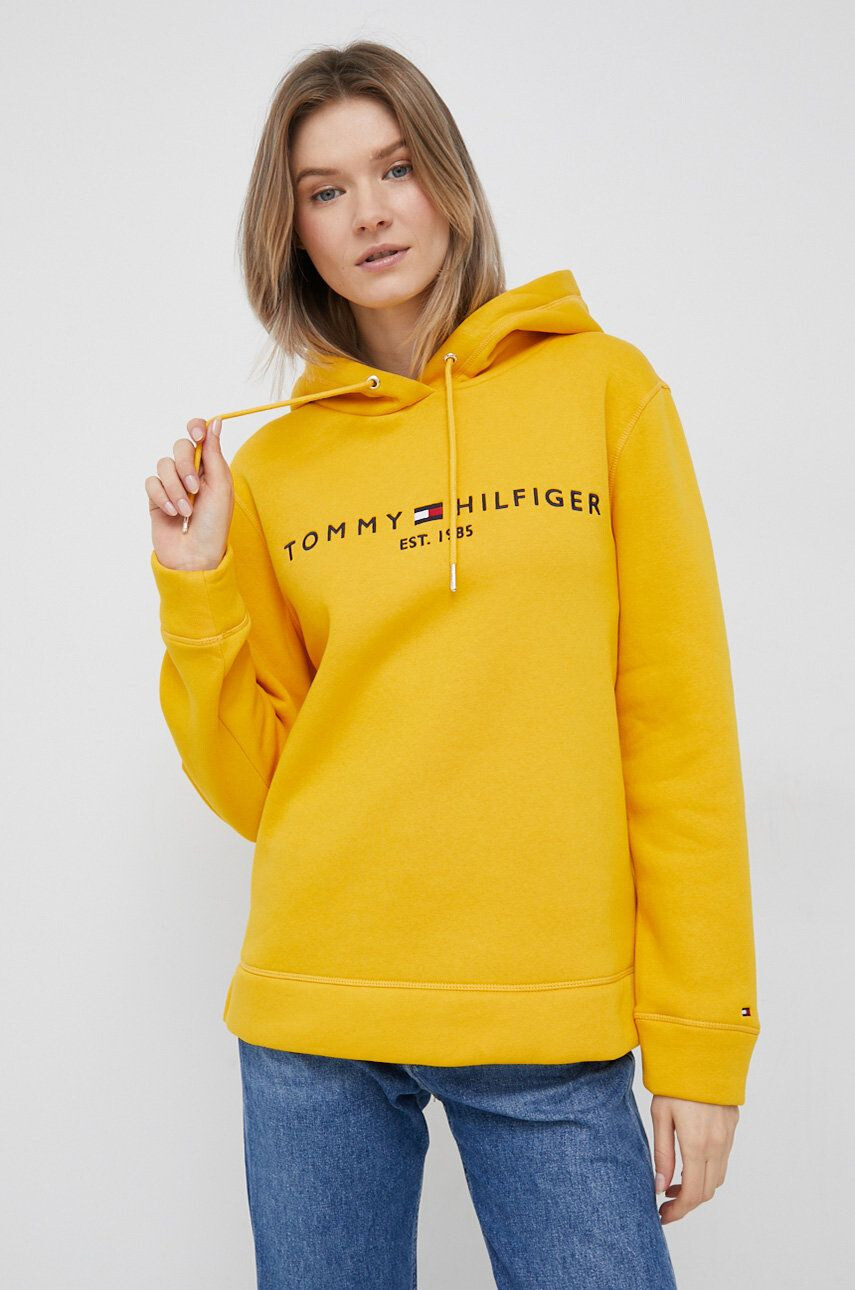 Tommy Hilfiger Mikina dámská žlutá barva s kapucí s aplikací - Pepit.cz