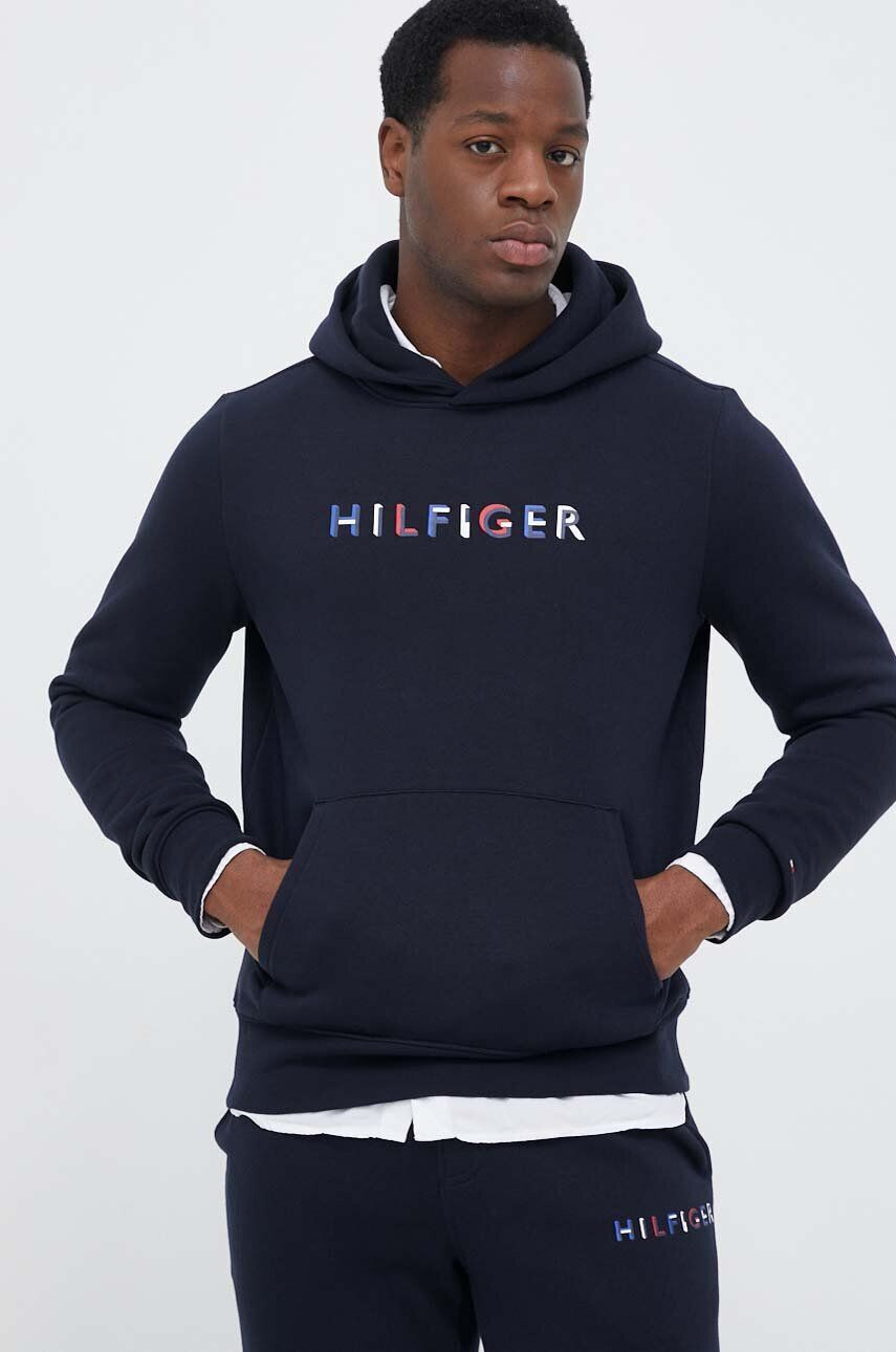 Tommy Hilfiger Mikina pánská tmavomodrá barva s kapucí vzorovaná - Pepit.cz