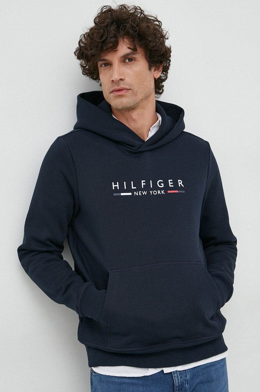 Tommy Hilfiger Mikina pánská tmavomodrá barva s kapucí s potiskem - Pepit.cz