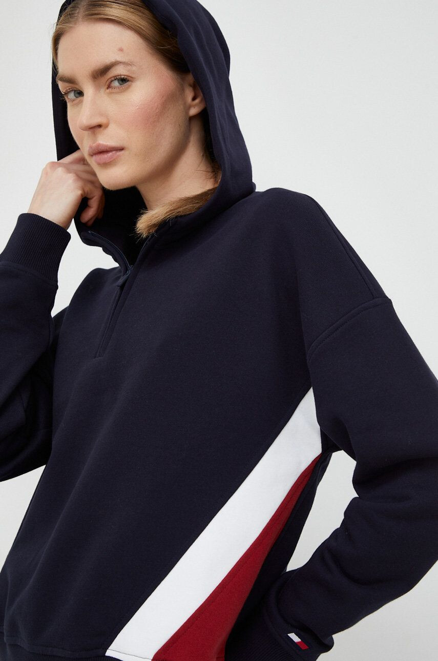 Tommy Hilfiger Mikina dámská tmavomodrá barva s kapucí vzorovaná - Pepit.cz