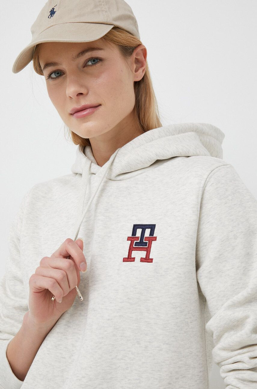 Tommy Hilfiger Mikina dámská béžová barva s kapucí s aplikací - Pepit.cz