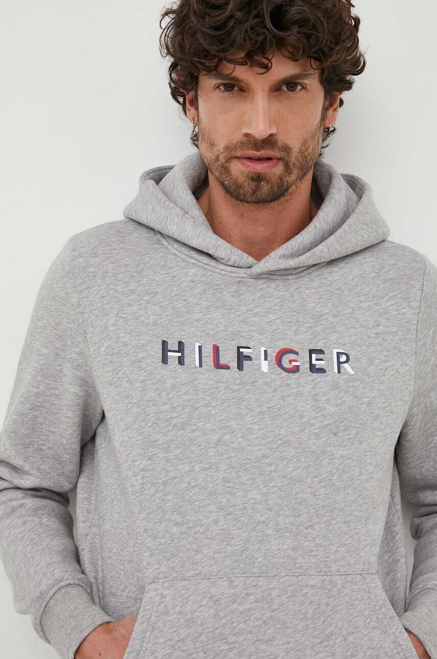 Tommy Hilfiger Mikina pánská šedá barva s kapucí vzorovaná - Pepit.cz