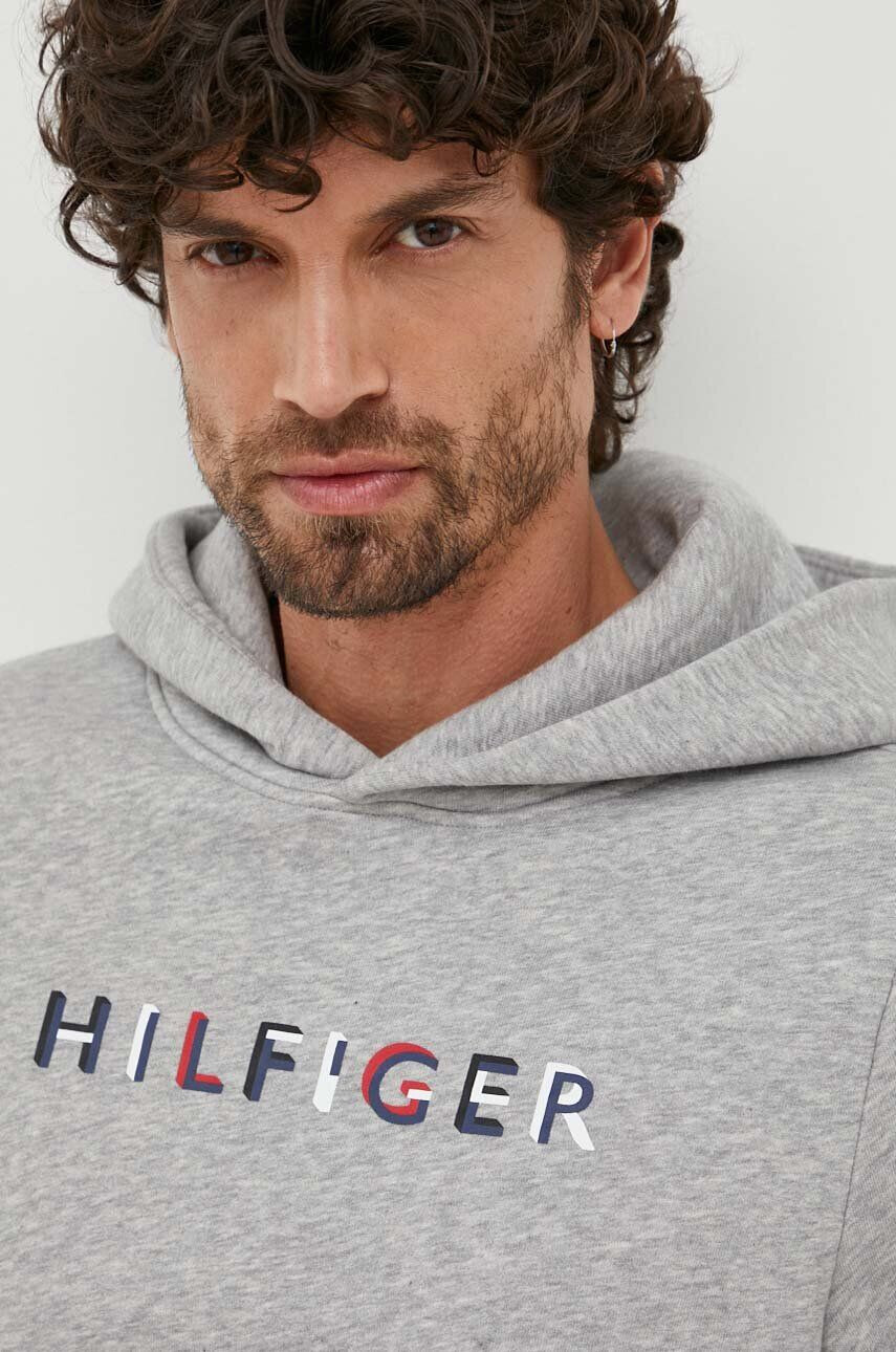 Tommy Hilfiger Mikina pánská šedá barva s kapucí vzorovaná - Pepit.cz