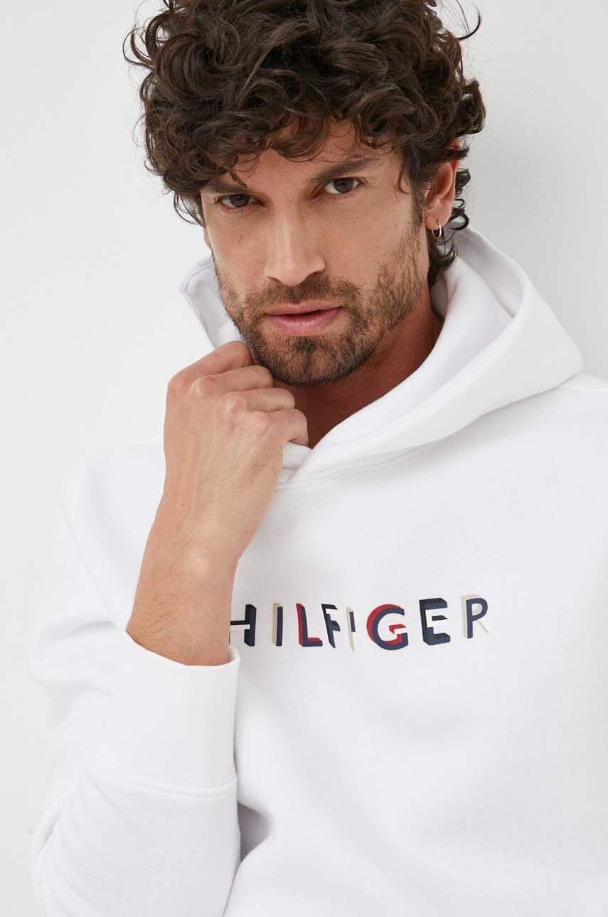 Tommy Hilfiger Mikina pánská bílá barva s kapucí vzorovaná - Pepit.cz