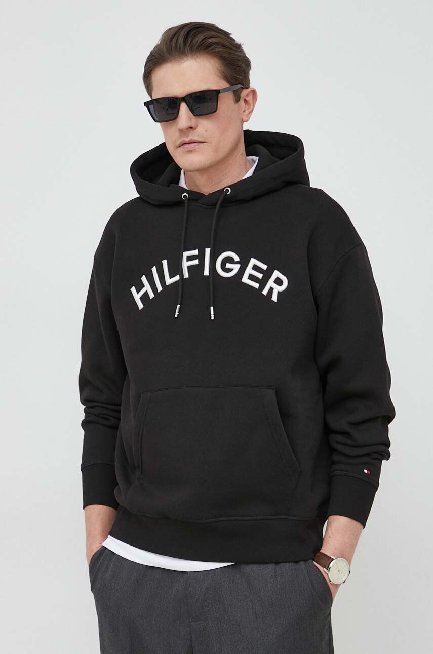 Tommy Hilfiger Mikina pánská černá barva s kapucí s aplikací - Pepit.cz