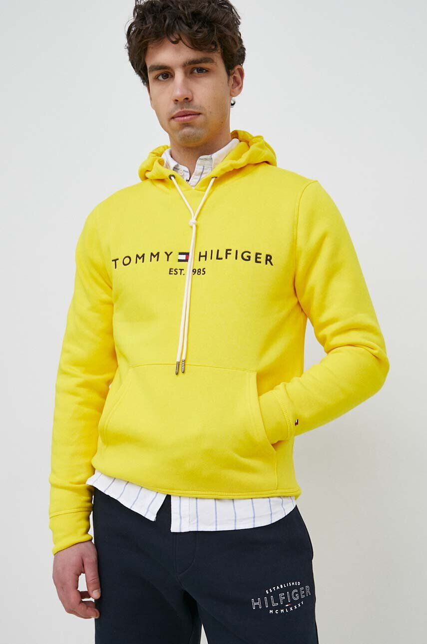 Tommy Hilfiger Mikina pánská žlutá barva s kapucí s aplikací - Pepit.cz