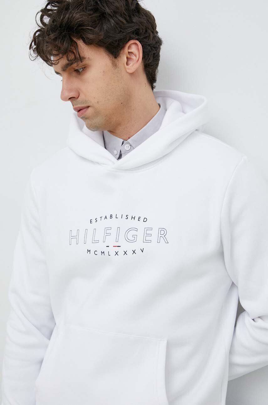 Tommy Hilfiger Mikina pánská bílá barva s kapucí s potiskem - Pepit.cz