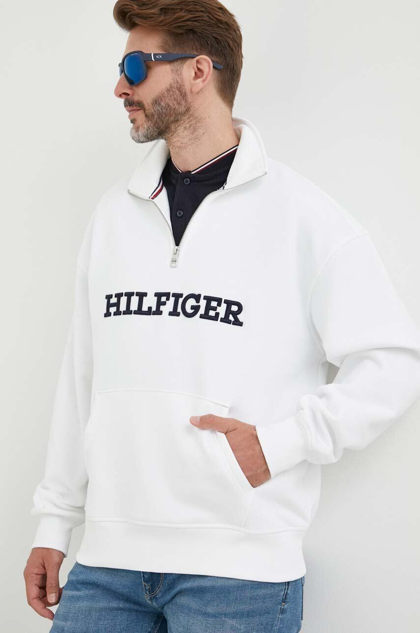 Tommy Hilfiger Mikina pánská bílá barva s aplikací - Pepit.cz