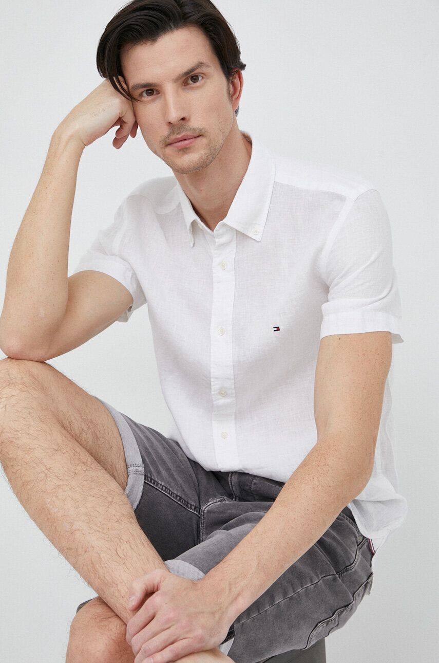 Tommy Hilfiger Plátěná košile bílá barva regular s límečkem button-down - Pepit.cz