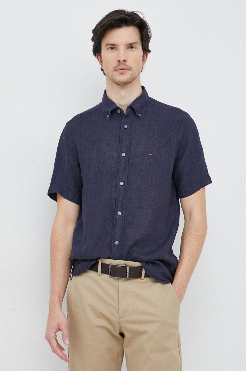 Tommy Hilfiger Plátěná košile oranžová barva regular s límečkem button-down - Pepit.cz