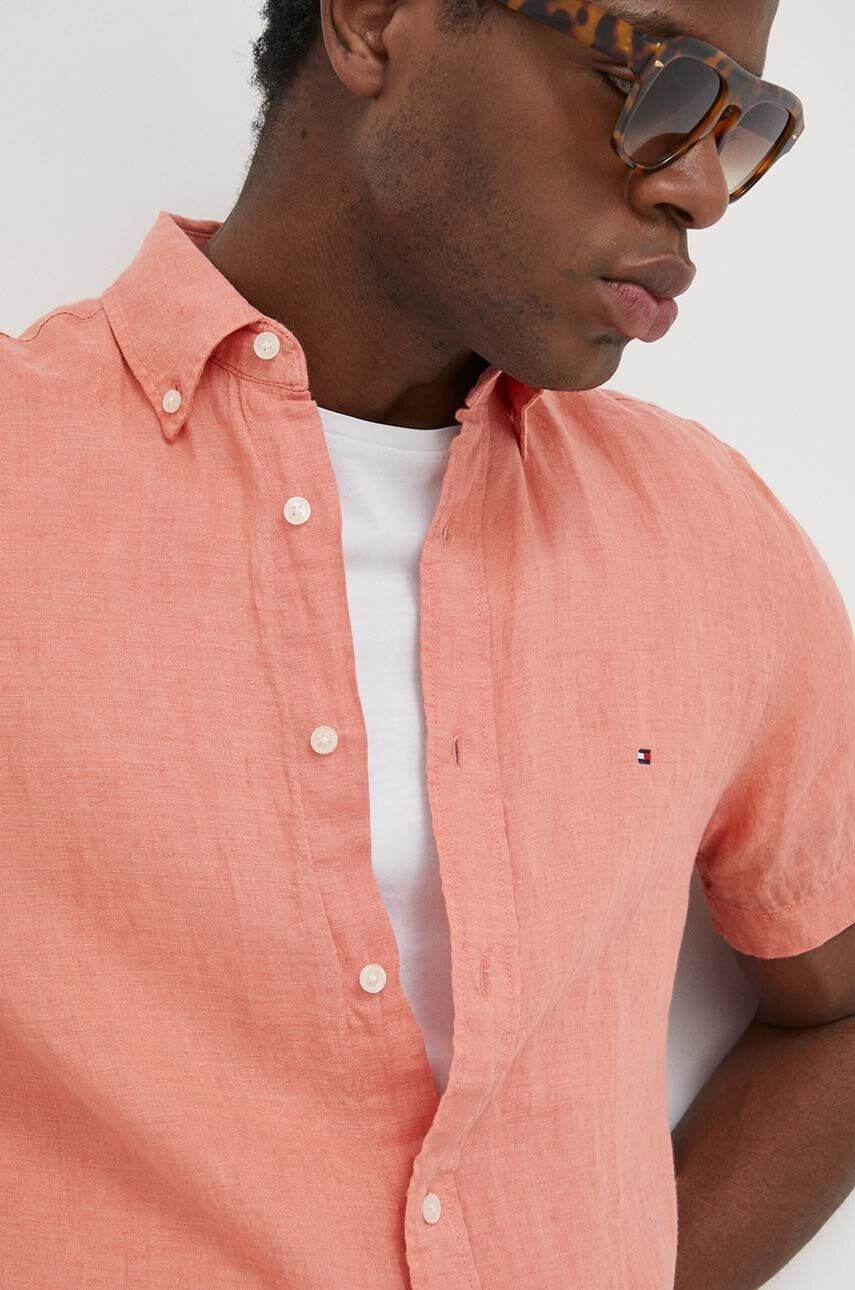 Tommy Hilfiger Plátěná košile oranžová barva regular s límečkem button-down - Pepit.cz