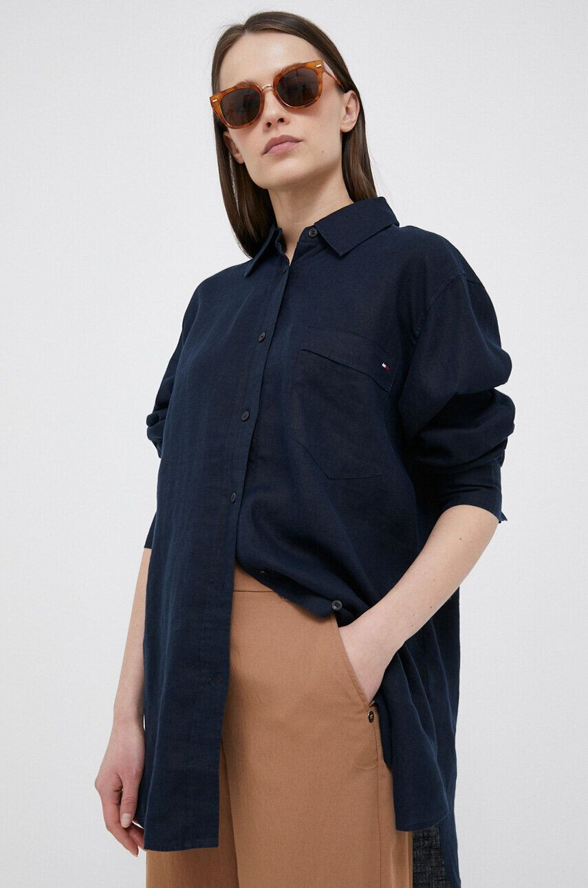 Tommy Hilfiger Plátěná košile růžová barva regular s límečkem button-down - Pepit.cz