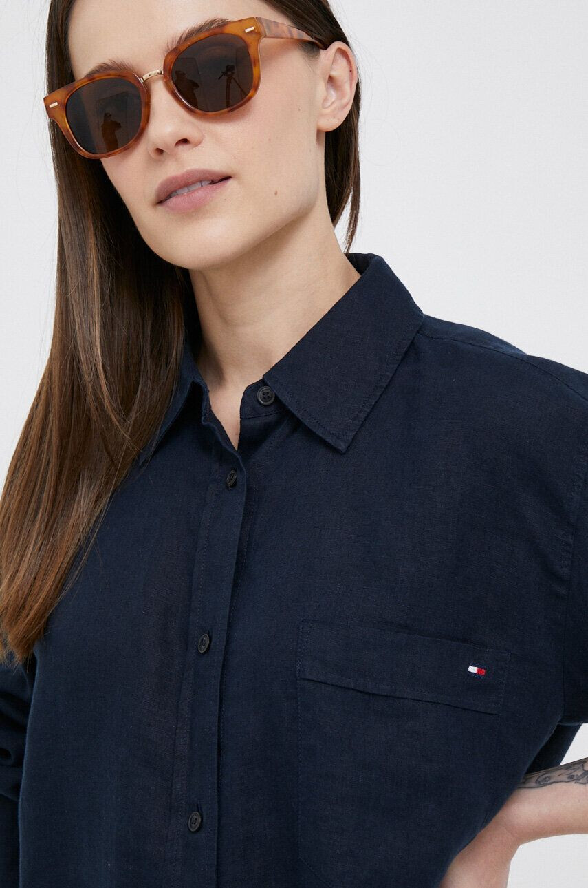 Tommy Hilfiger Plátěná košile růžová barva regular s límečkem button-down - Pepit.cz