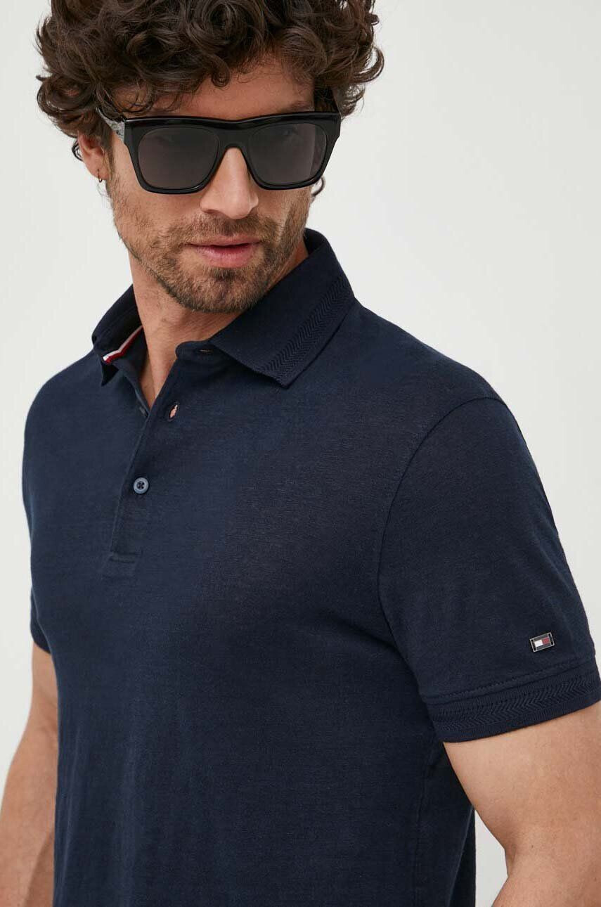 Tommy Hilfiger Plátěné polo tmavomodrá barva - Pepit.cz