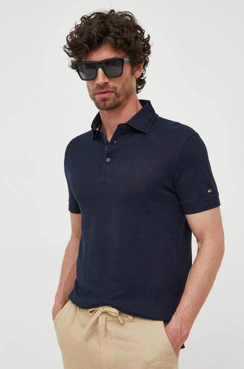 Tommy Hilfiger Plátěné polo tmavomodrá barva - Pepit.cz