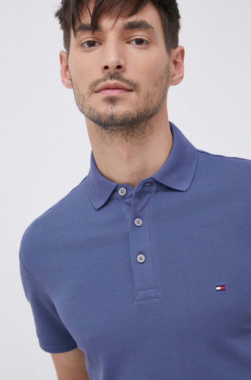 Tommy Hilfiger Polo tričko pánské fialová barva hladké - Pepit.cz