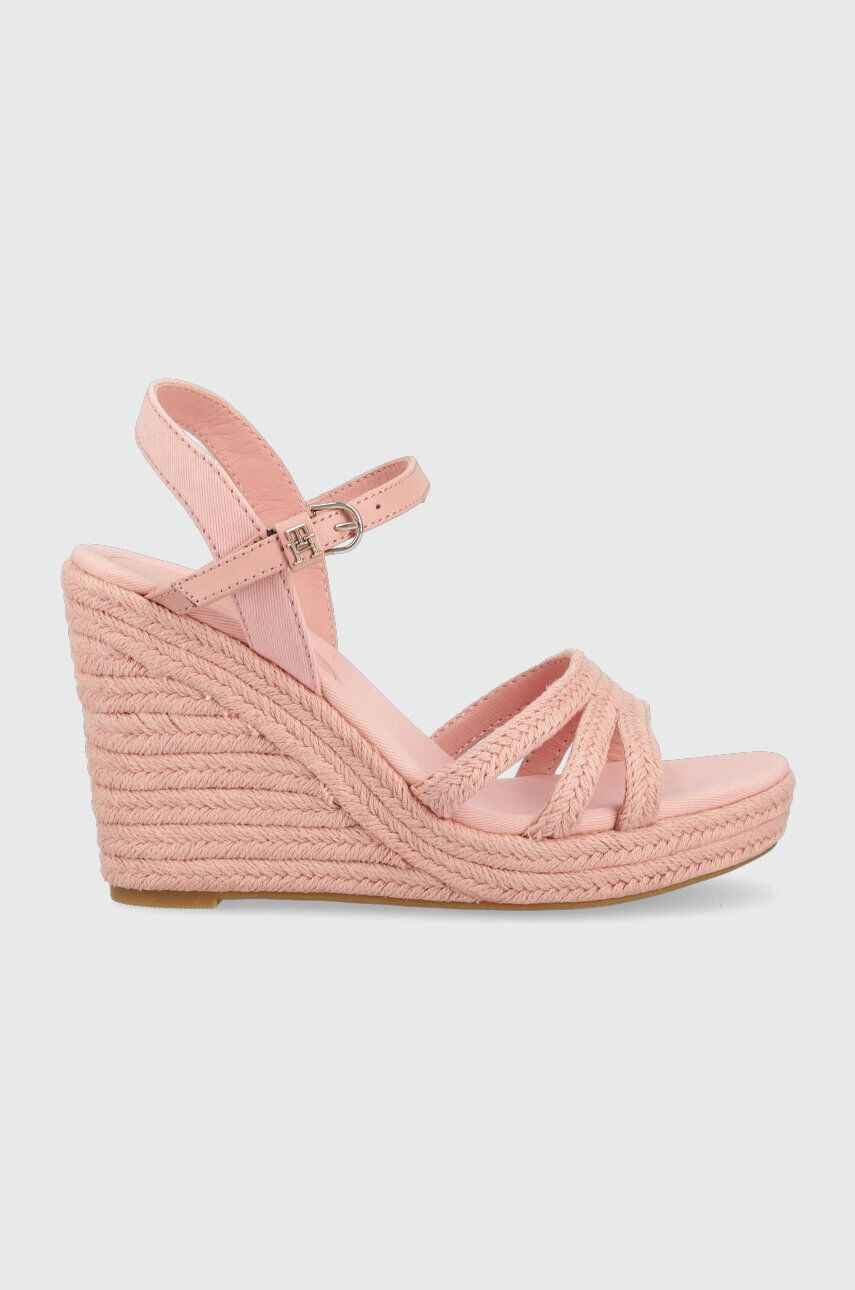 Tommy Hilfiger Sandály ESSENTIAL WEDGE SANDAL dámské růžová barva na klínku FW0FW07159 - Pepit.cz