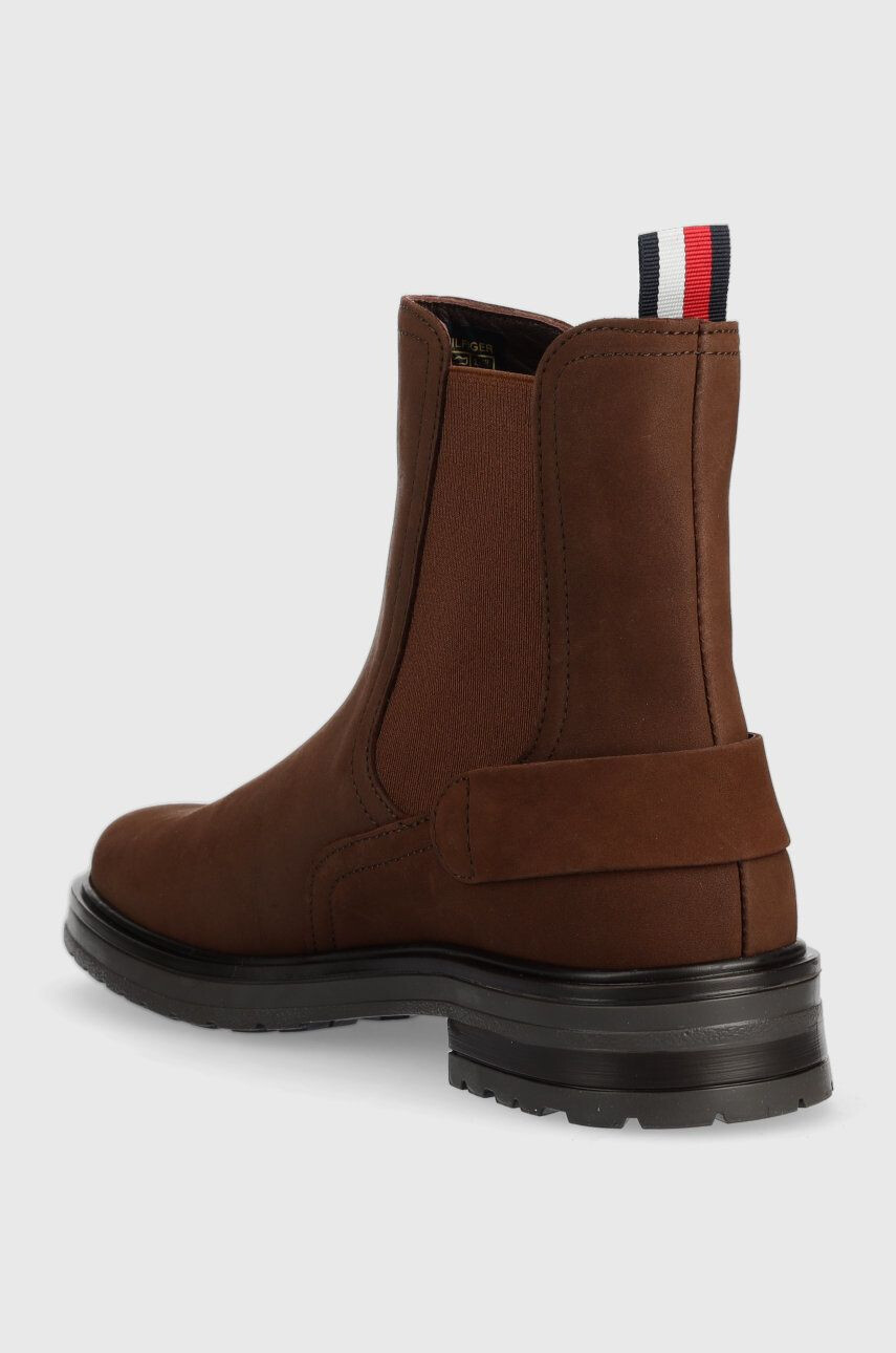 Tommy Hilfiger Semišové kotníkové boty Th Coin Flat Boot dámské hnědá barva na plochém podpatku - Pepit.cz