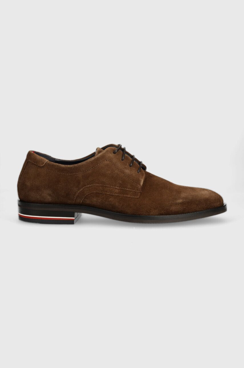 Tommy Hilfiger Semišové polobotky CORPORATE HILFIGER SUEDE SHOE pánské hnědá barva FM0FM04434 - Pepit.cz