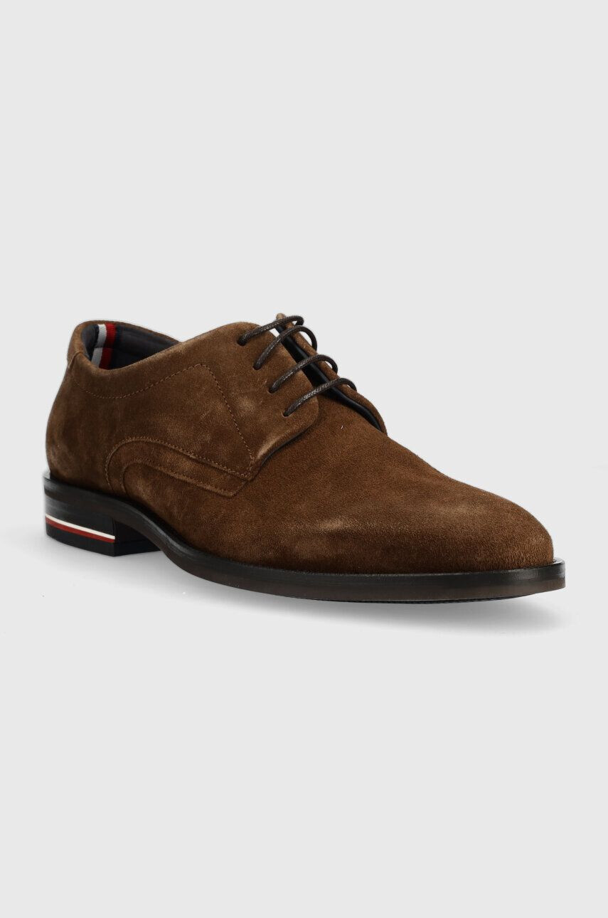 Tommy Hilfiger Semišové polobotky CORPORATE HILFIGER SUEDE SHOE pánské hnědá barva FM0FM04434 - Pepit.cz