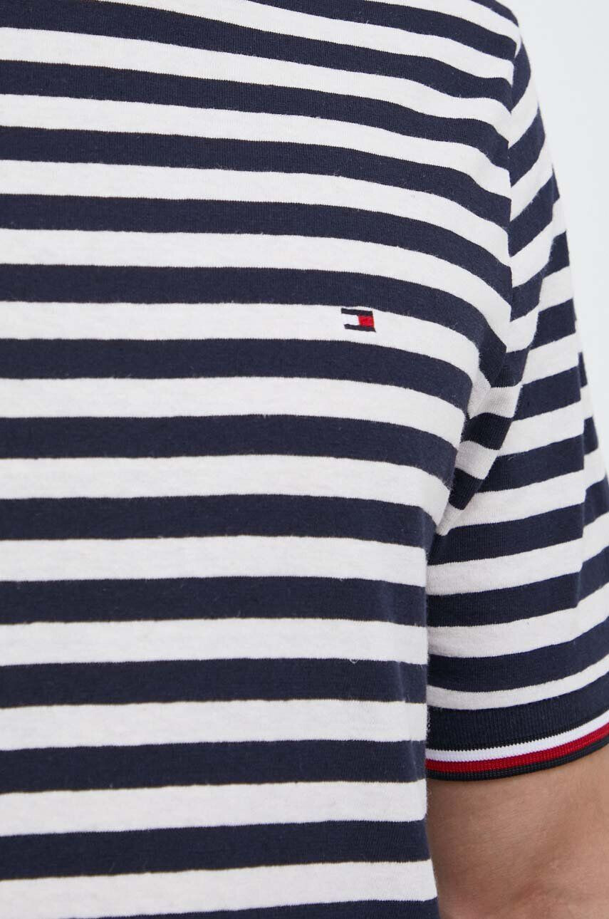 Tommy Hilfiger Tričko s lněnou směsí tmavomodrá barva - Pepit.cz