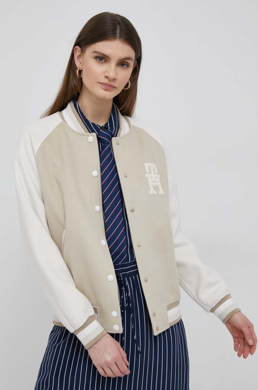 Tommy Hilfiger Vlněná bomber bunda béžová barva přechodná - Pepit.cz