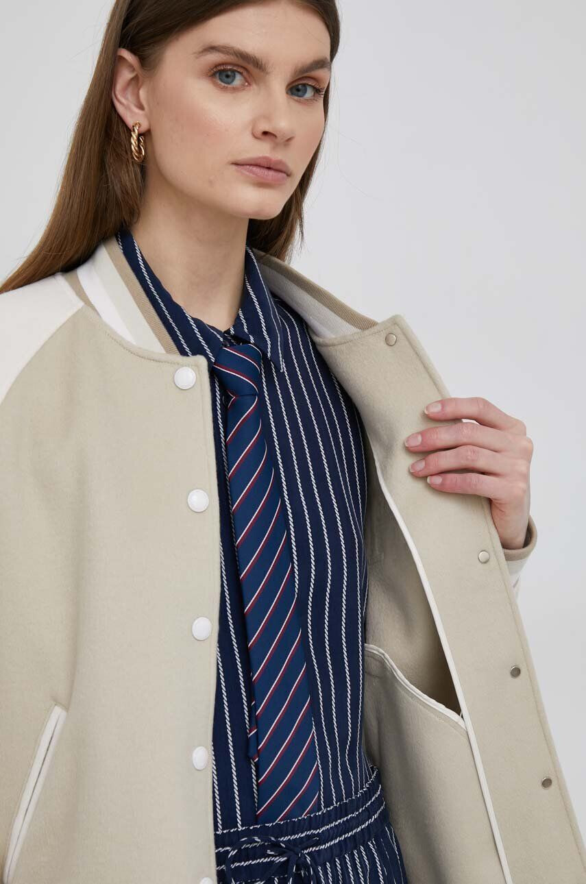 Tommy Hilfiger Vlněná bomber bunda béžová barva přechodná - Pepit.cz