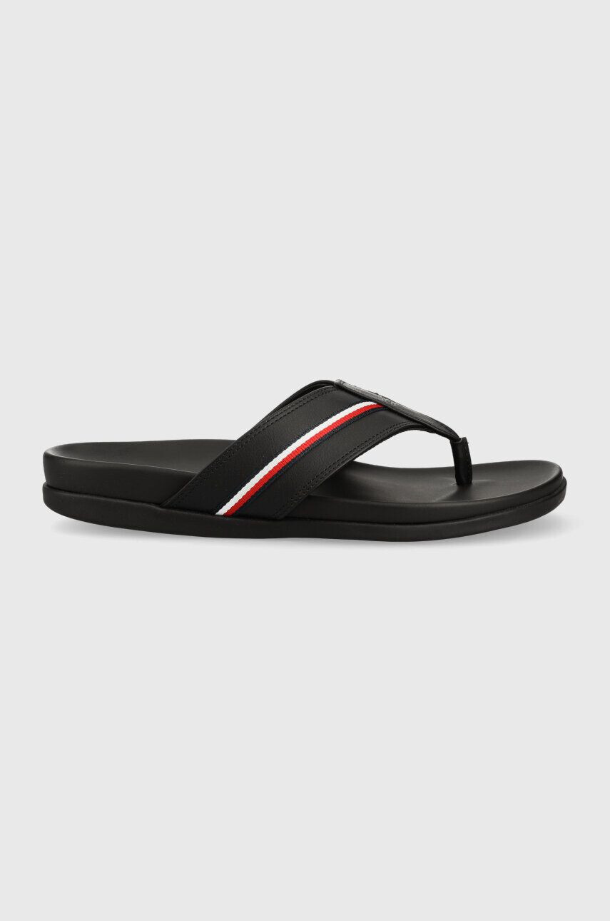 Tommy Hilfiger Žabky HILFIGER LEATHER TOE POST SANDAL pánské černá barva FM0FM04460 - Pepit.cz