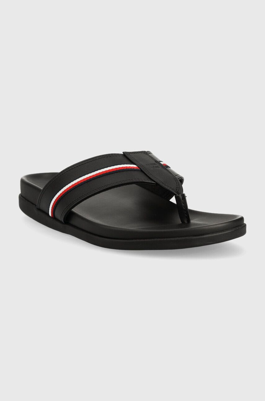 Tommy Hilfiger Žabky HILFIGER LEATHER TOE POST SANDAL pánské černá barva FM0FM04460 - Pepit.cz