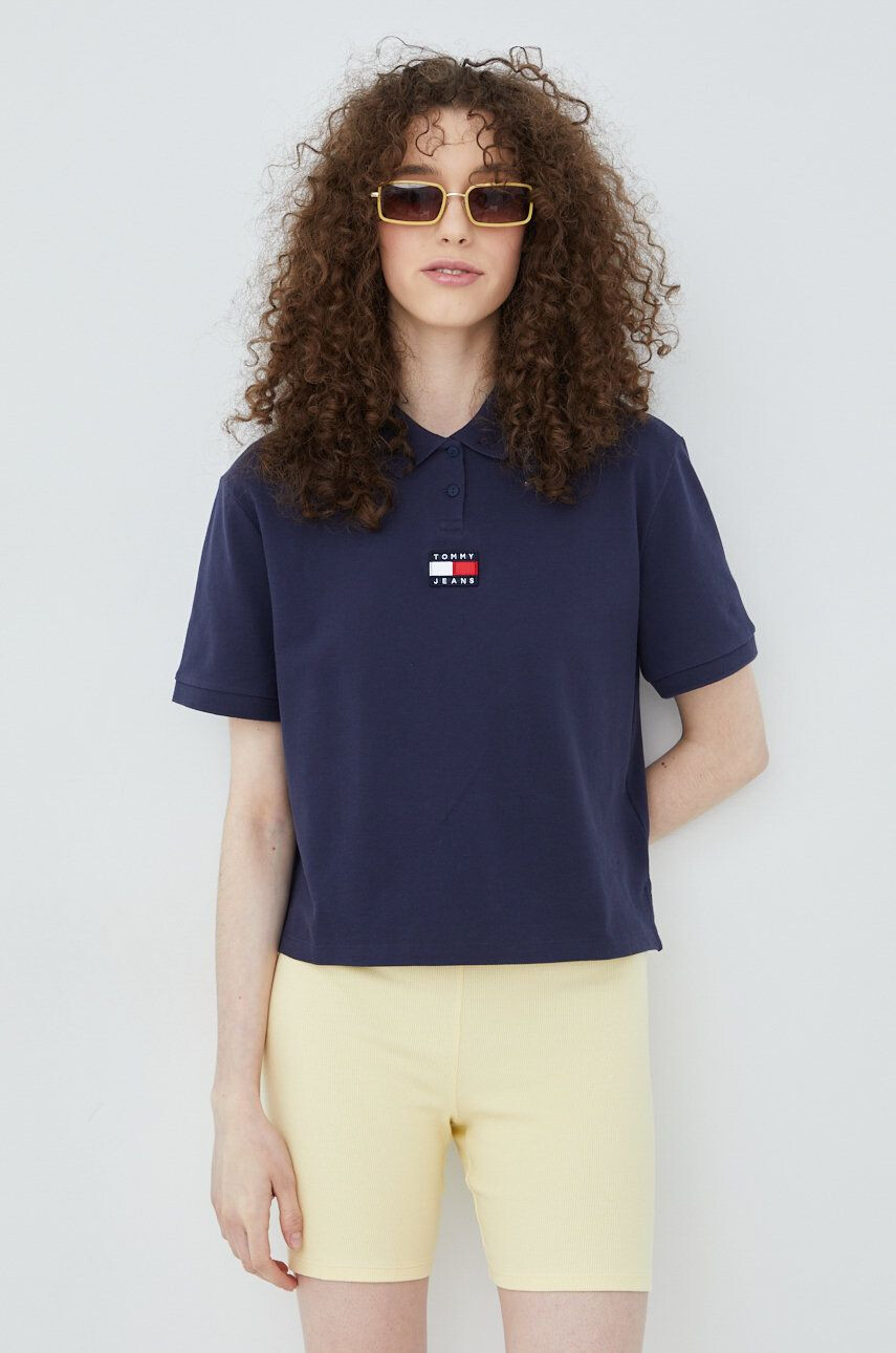 Tommy Jeans Bavlněné tričko tmavomodrá barva s límečkem - Pepit.cz