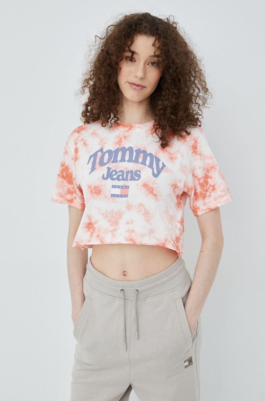 Tommy Jeans Bavlněné tričko růžová barva - Pepit.cz