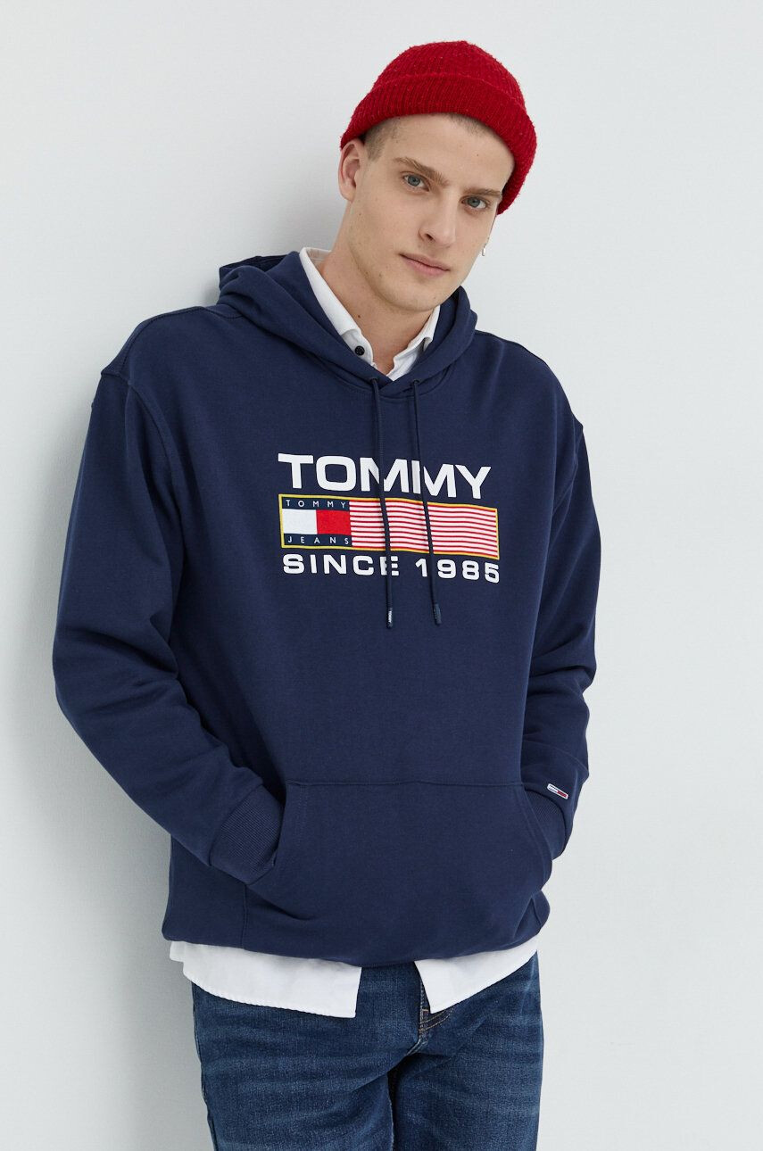 Tommy Jeans Bavlněná mikina pánská tmavomodrá barva s aplikací - Pepit.cz