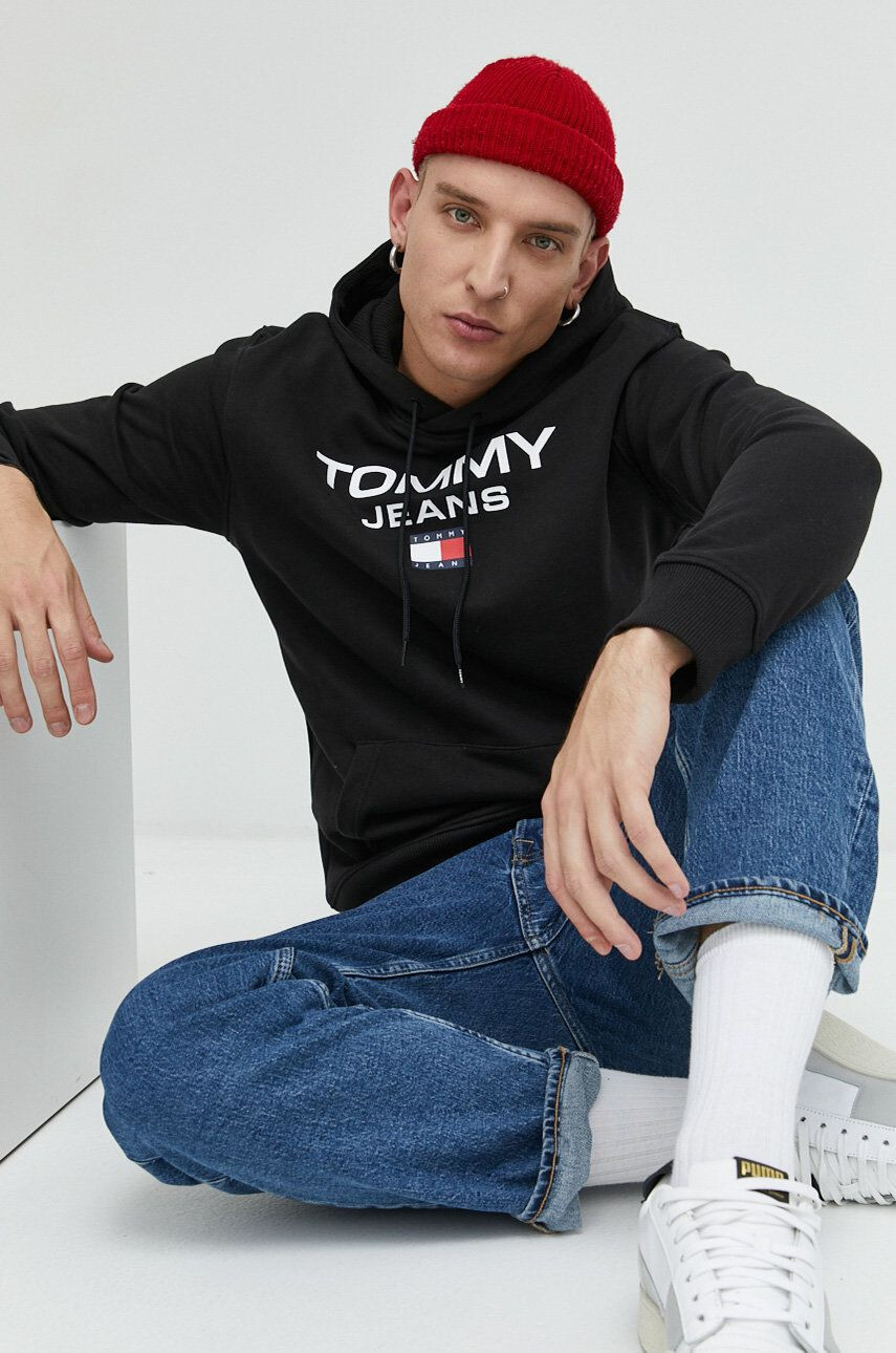 Tommy Jeans Bavlněná mikina pánská béžová barva s kapucí hladká - Pepit.cz