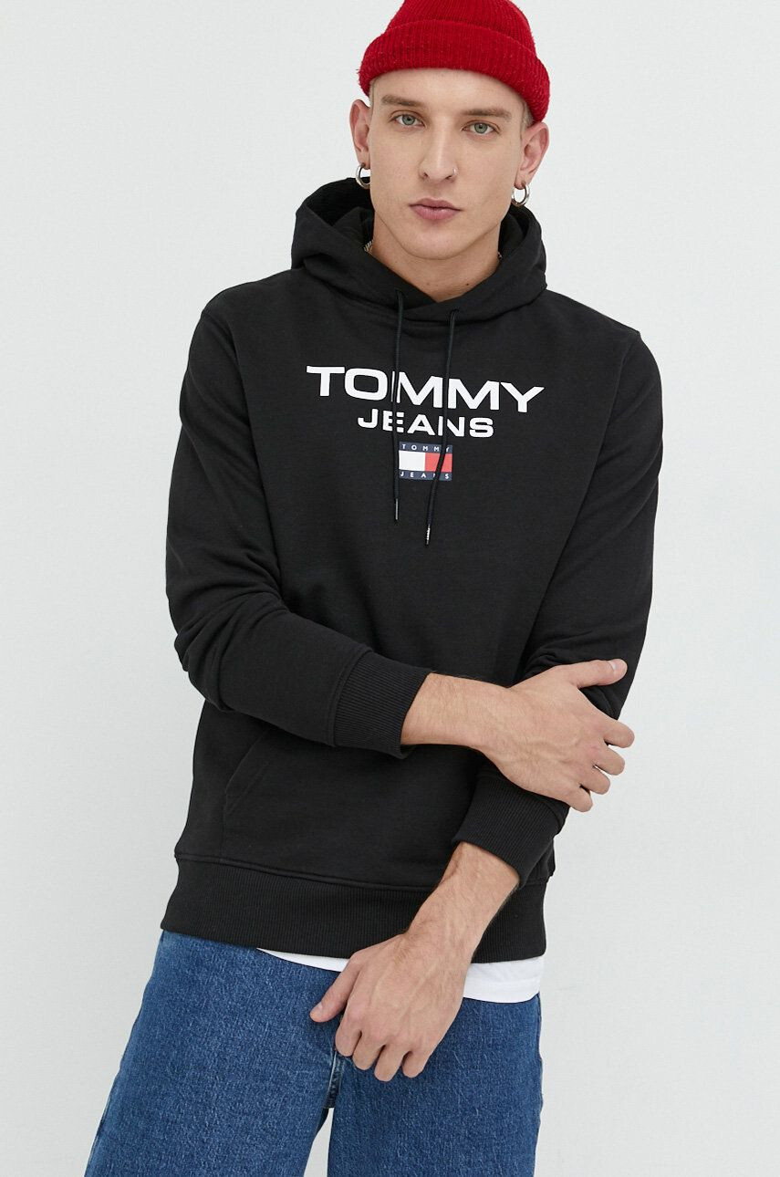 Tommy Jeans Bavlněná mikina pánská béžová barva s kapucí hladká - Pepit.cz