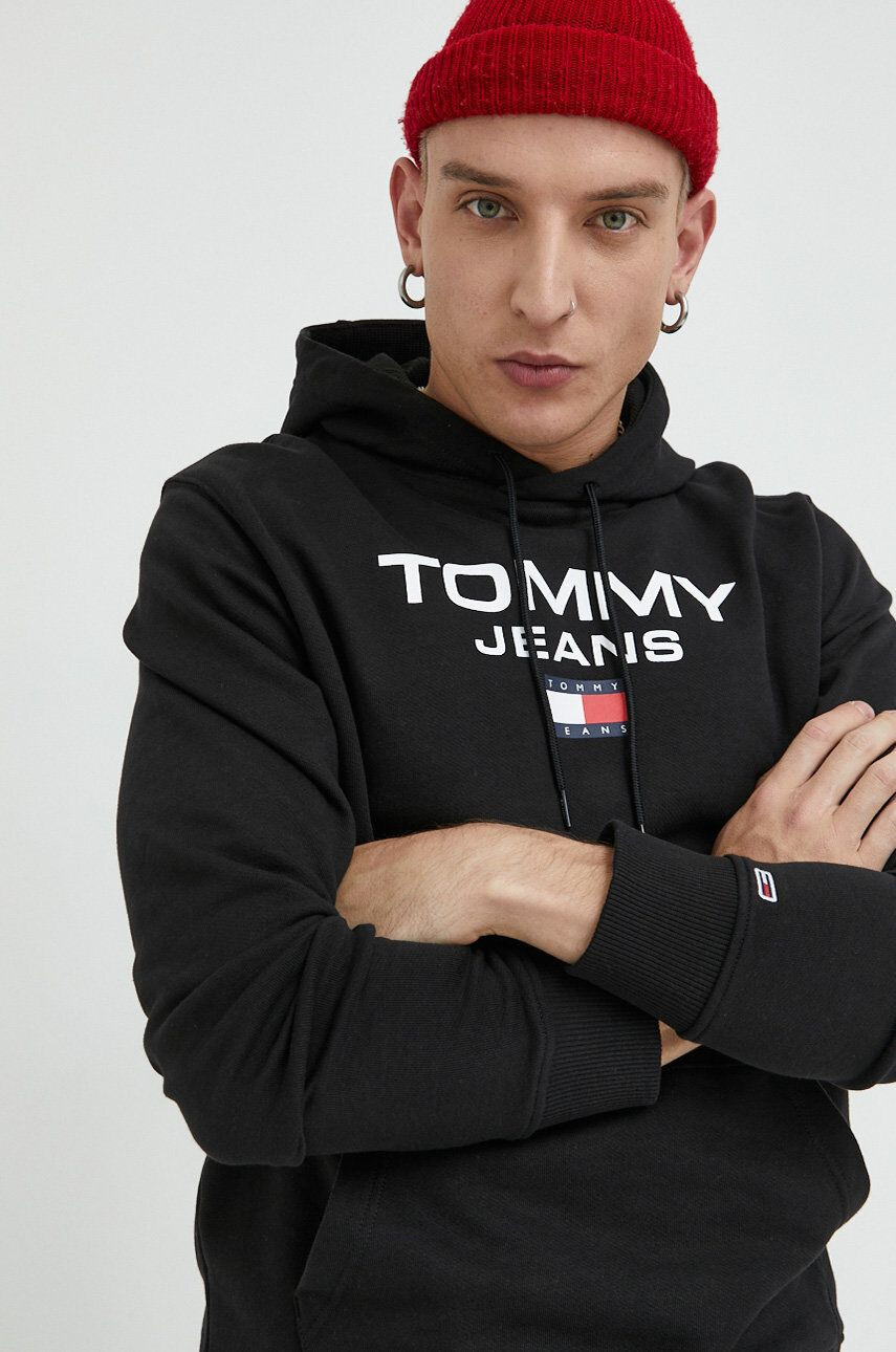 Tommy Jeans Bavlněná mikina pánská béžová barva s kapucí hladká - Pepit.cz