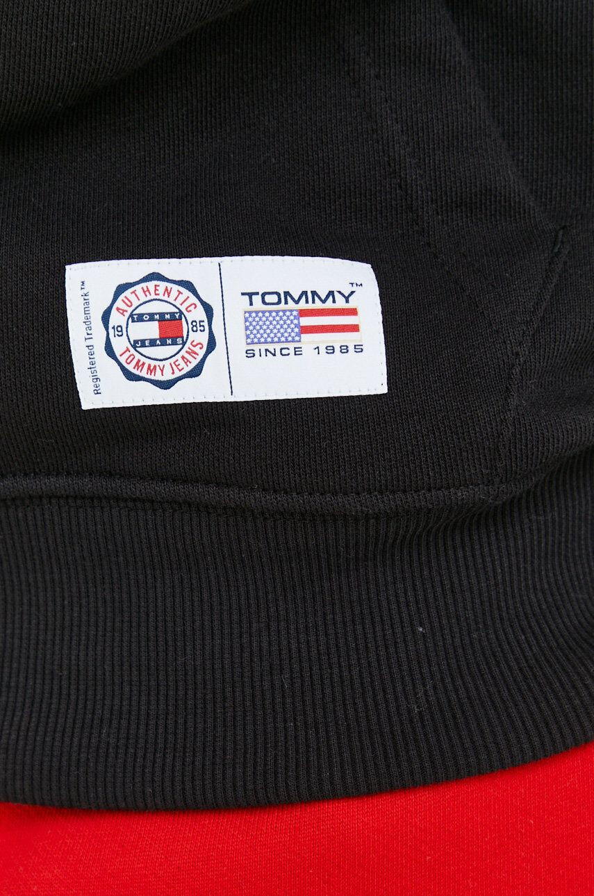 Tommy Jeans Bavlněná mikina pánská černá barva s kapucí s potiskem - Pepit.cz