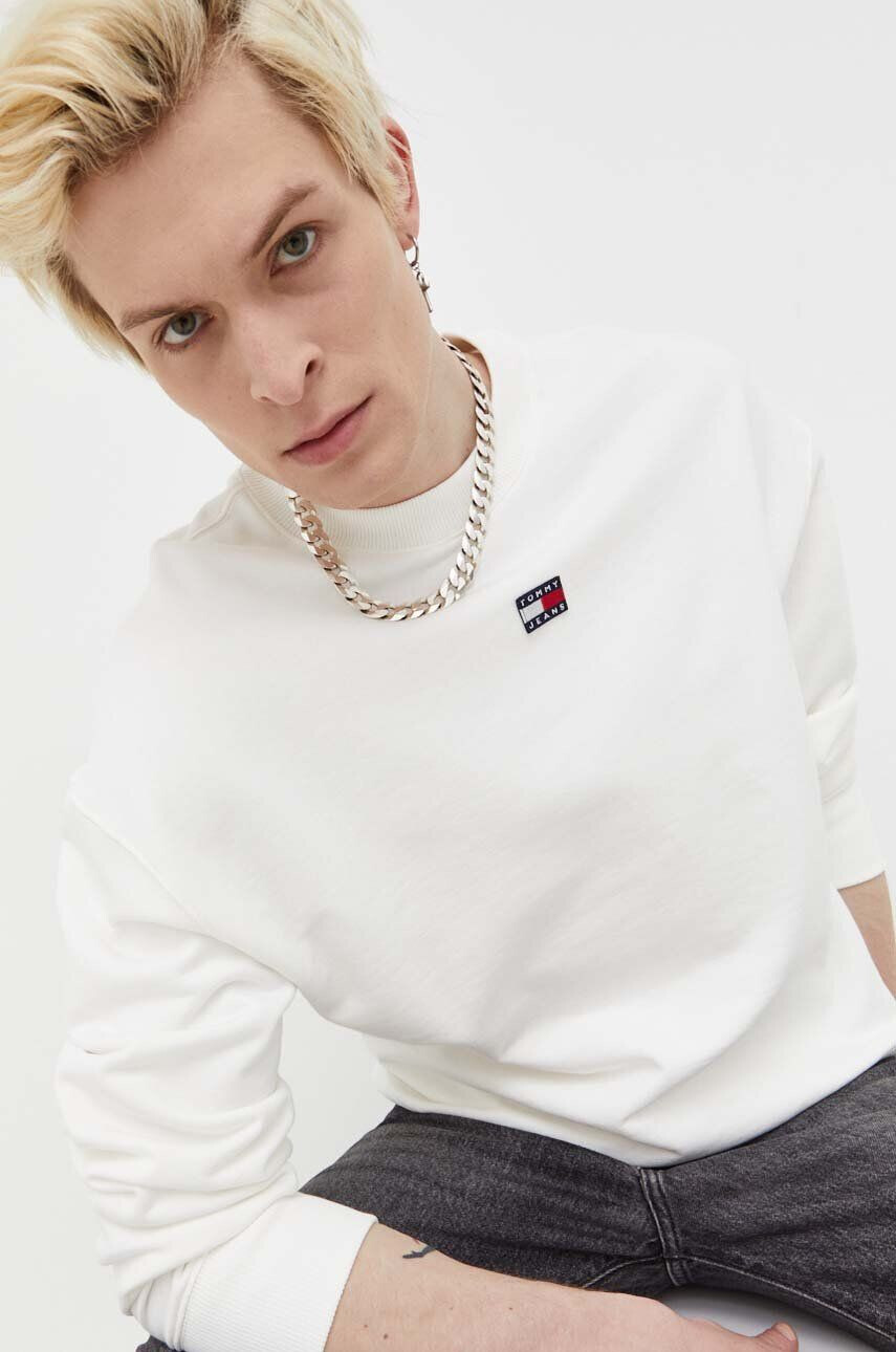 Tommy Jeans Bavlněná mikina pánská béžová barva hladká - Pepit.cz