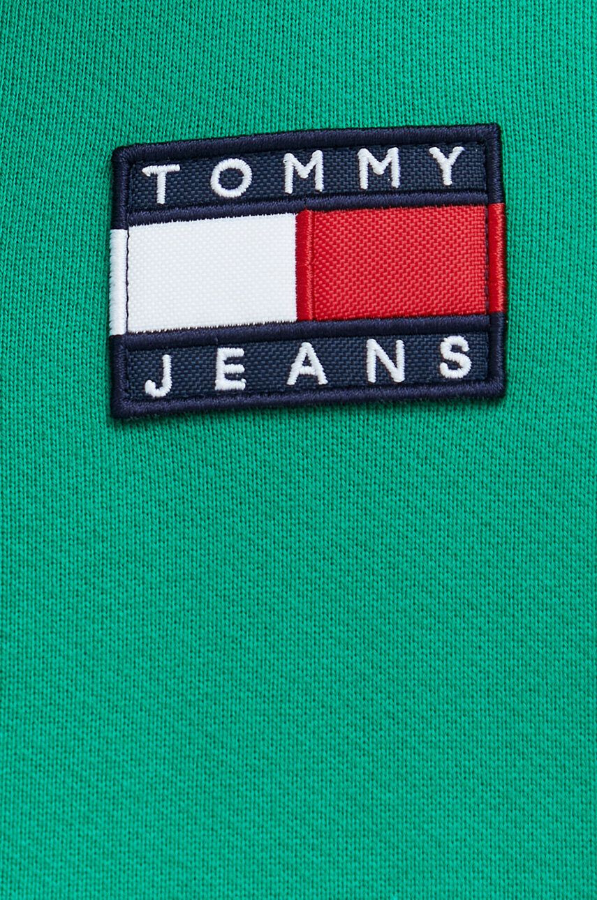 Tommy Jeans Bavlněná mikina pánská zelená barva s kapucí s aplikací - Pepit.cz