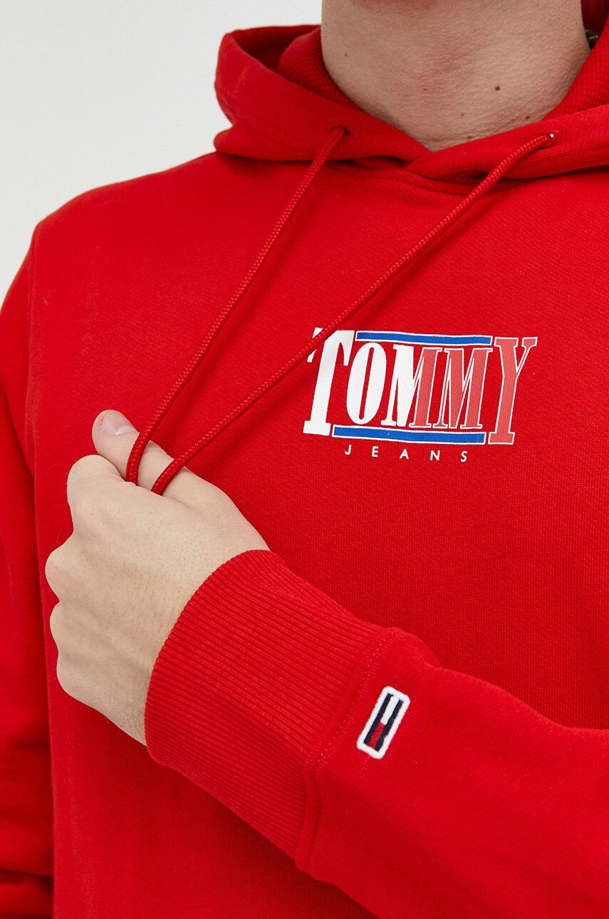 Tommy Jeans Bavlněná mikina pánská červená barva s potiskem - Pepit.cz