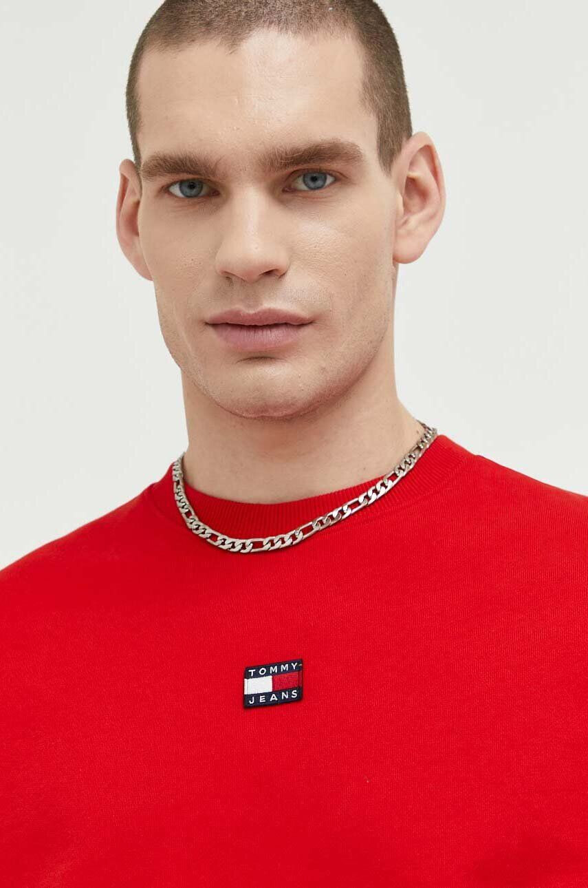 Tommy Jeans Bavlněná mikina pánská červená barva s aplikací - Pepit.cz