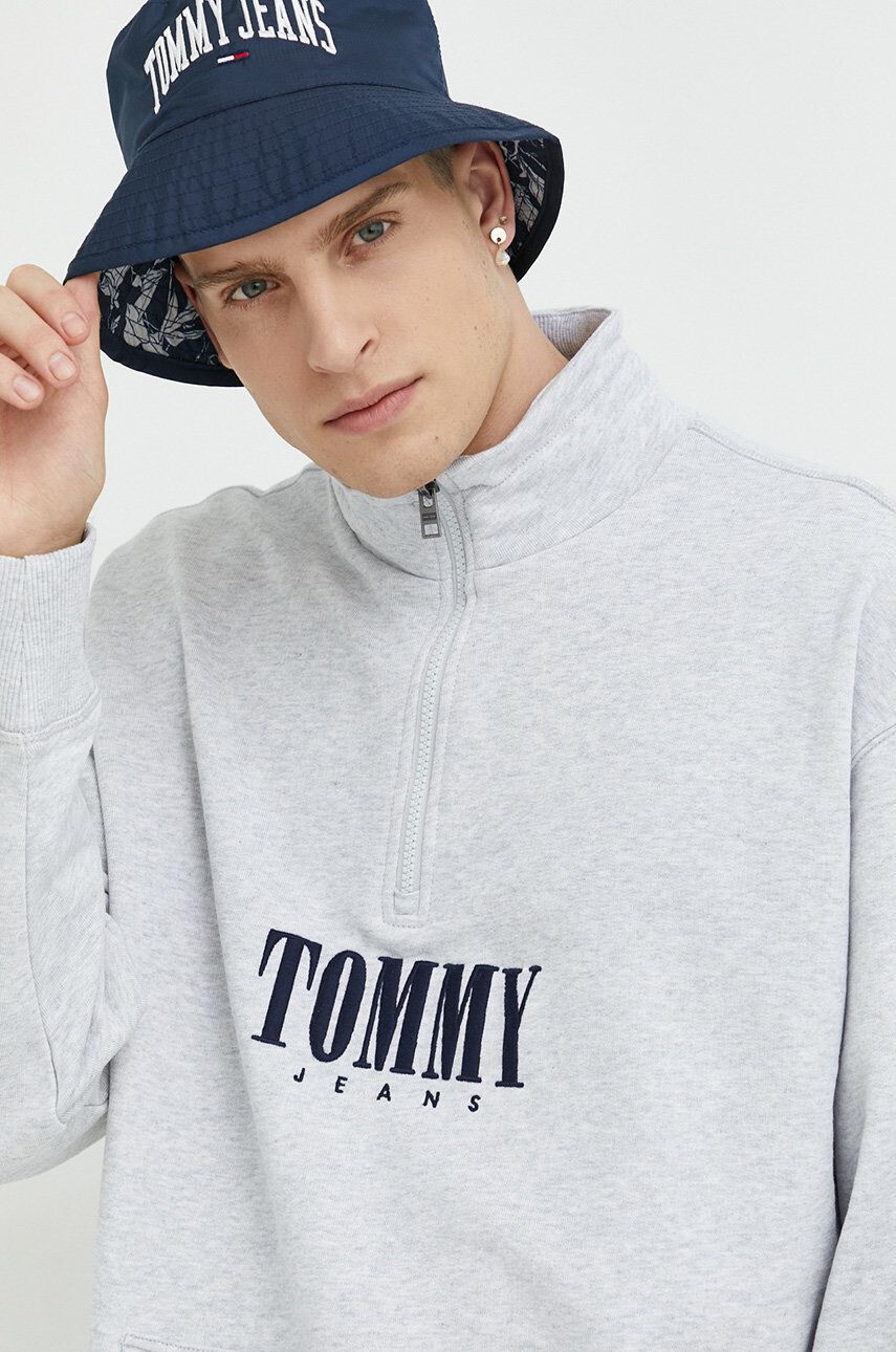 Tommy Jeans Bavlněná mikina pánská šedá barva melanžová - Pepit.cz