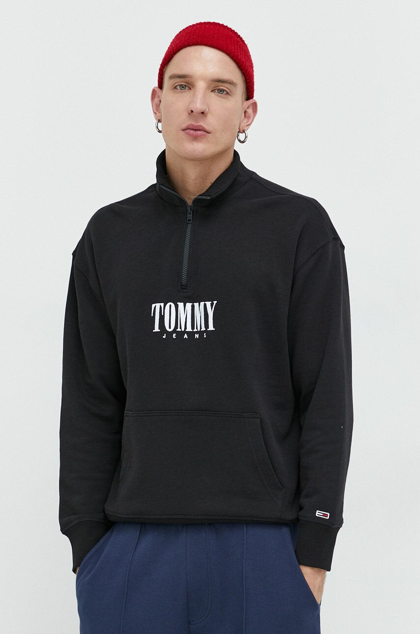 Tommy Jeans Bavlněná mikina pánská černá barva melanžová - Pepit.cz