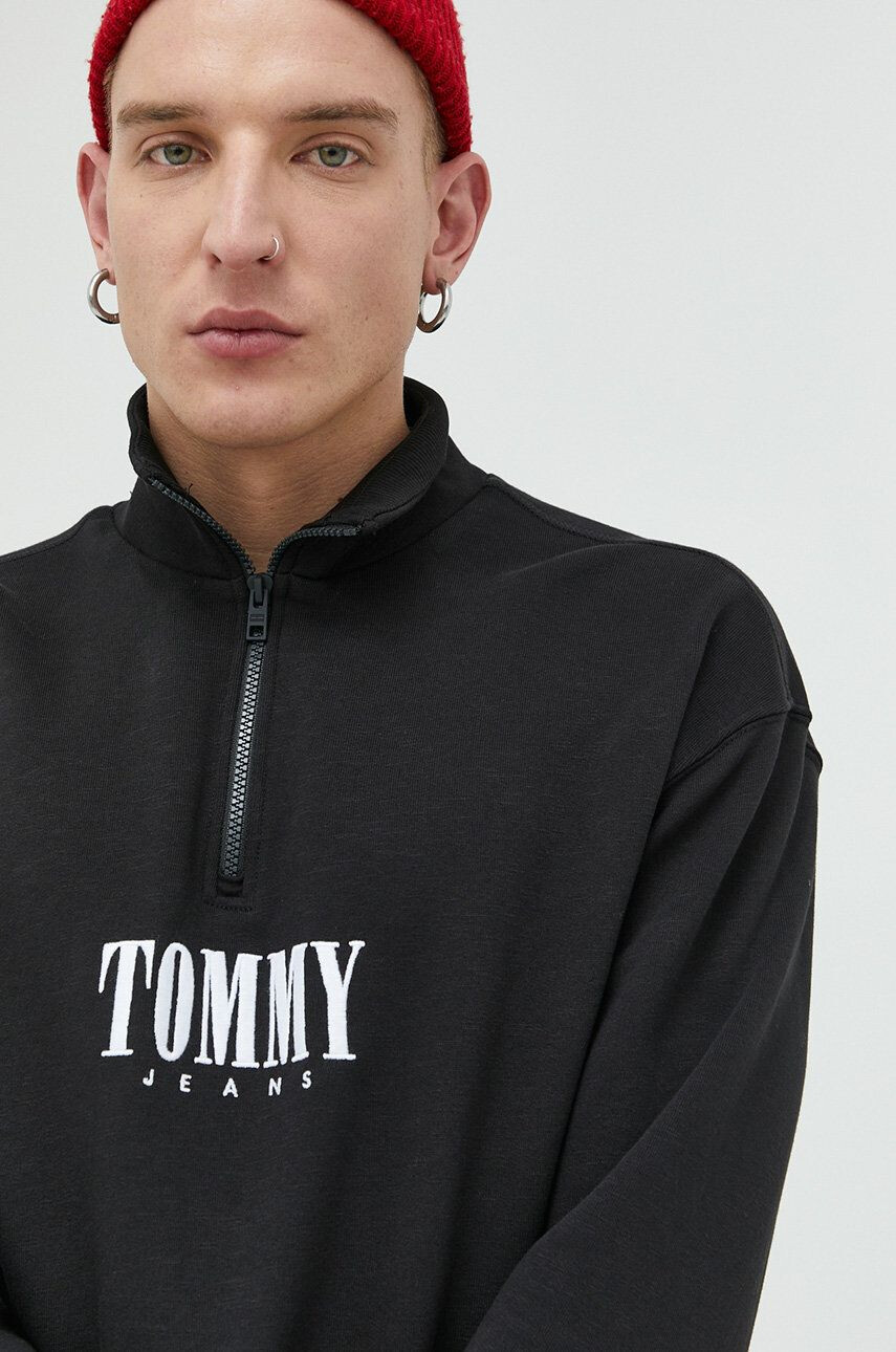 Tommy Jeans Bavlněná mikina pánská černá barva melanžová - Pepit.cz